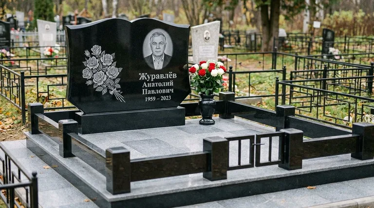 Памятник с гравировкой роз — выполненная работа «Журавлёв» в Хабаровске