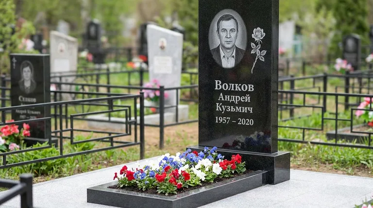 Памятник с гравировкой роз — выполненная работа «Волков» в Хабаровске
