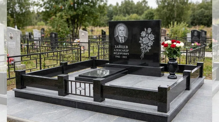 Памятник с гравировкой роз — выполненная работа «Зайцев» в Хабаровске
