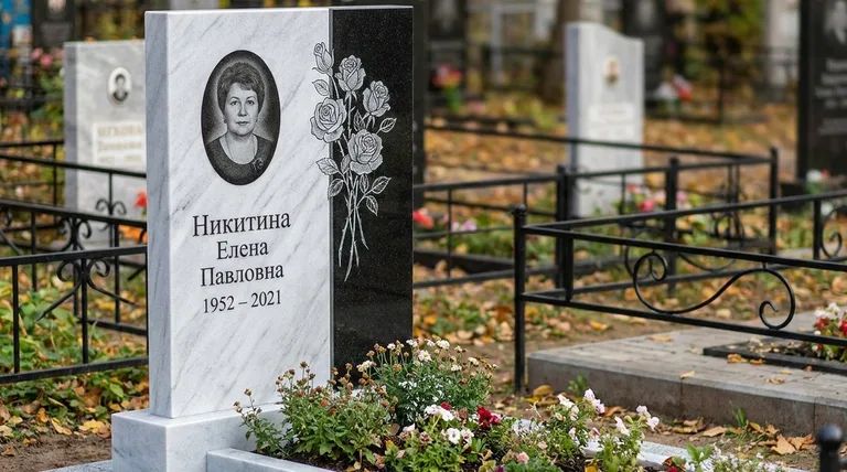 Памятник с гравировкой роз — выполненная работа «Никитина» в Хабаровске