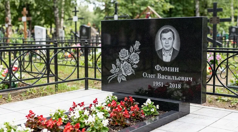 Памятник с гравировкой роз — выполненная работа «Фомин» в Хабаровске