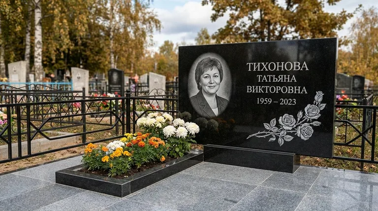 Памятник с гравировкой роз — выполненная работа «Тихонова» в Хабаровске