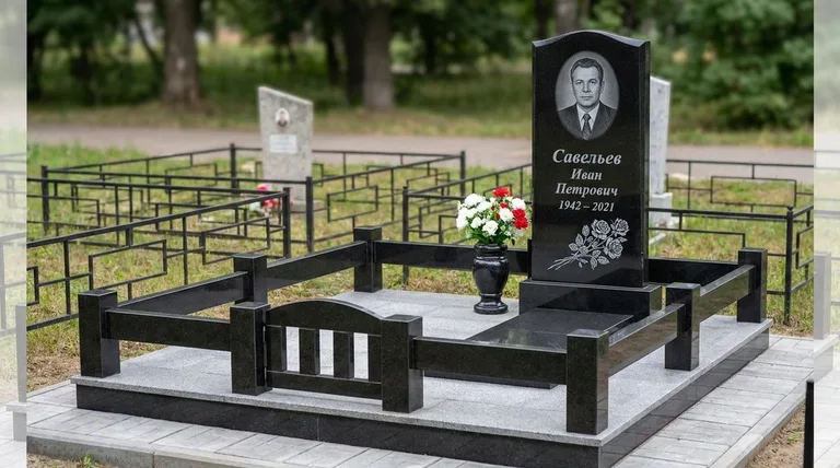 Памятник с гравировкой роз — выполненная работа «Савельев» в Хабаровске