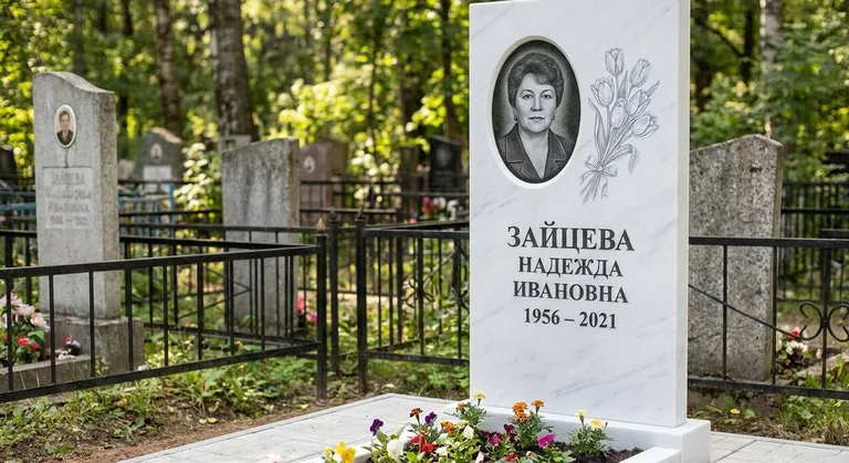 Памятник с гравировкой тюльпанов — выполненная работа «Зайцева» в Хабаровске
