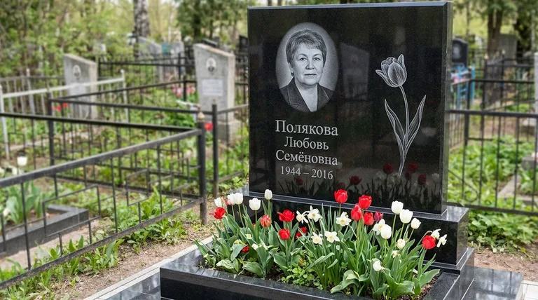 Памятник с гравировкой тюльпанов — выполненная работа «Полякова» в Хабаровске