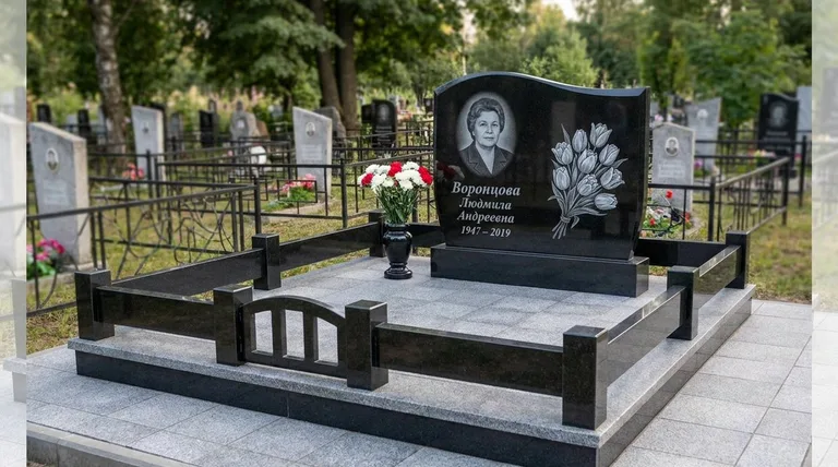 Памятник с гравировкой тюльпанов — выполненная работа «Воронцова» в Хабаровске