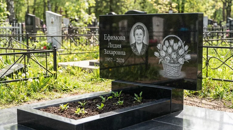 Памятник с гравировкой тюльпанов — выполненная работа «Ефимова» в Хабаровске