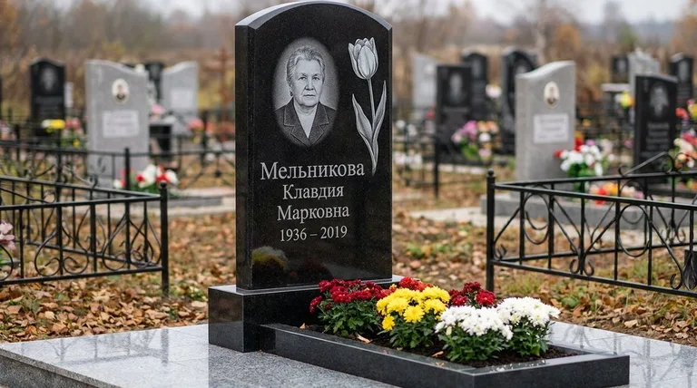 Памятник с гравировкой тюльпанов — выполненная работа «Мельникова» в Хабаровске