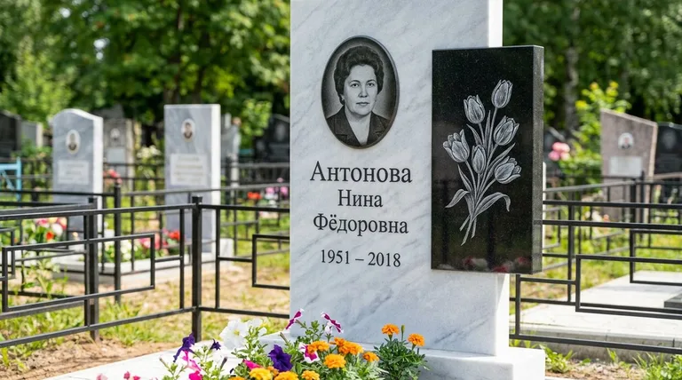 Памятник с гравировкой тюльпанов — выполненная работа «Антонова» в Хабаровске