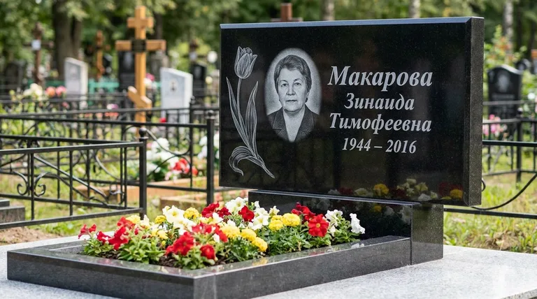 Памятник с гравировкой тюльпанов — выполненная работа «Макарова» в Хабаровске