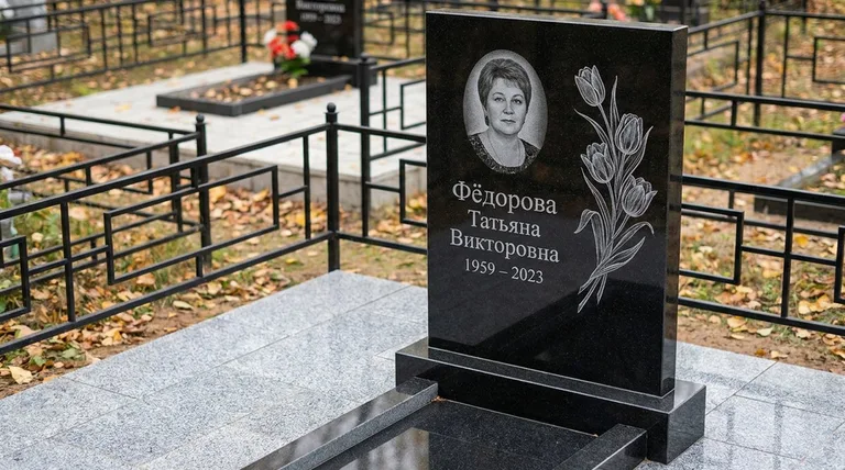Памятник с гравировкой тюльпанов — выполненная работа «Фёдорова» в Хабаровске