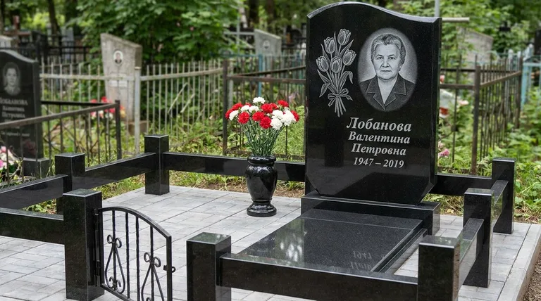 Памятник с гравировкой тюльпанов — выполненная работа «Лобанова» в Хабаровске