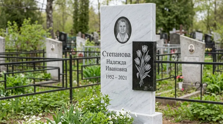 Памятник с гравировкой тюльпанов — выполненная работа «Степанова» в Хабаровске