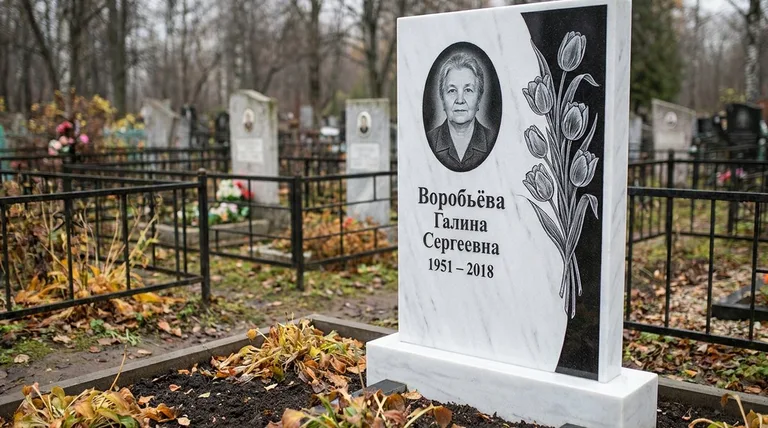 Памятник с гравировкой тюльпанов — выполненная работа «Воробьёва» в Хабаровске