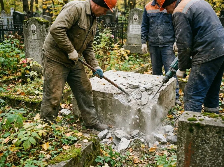 Демонтаж бетонного цоколя и тумбы памятника в Хабаровске