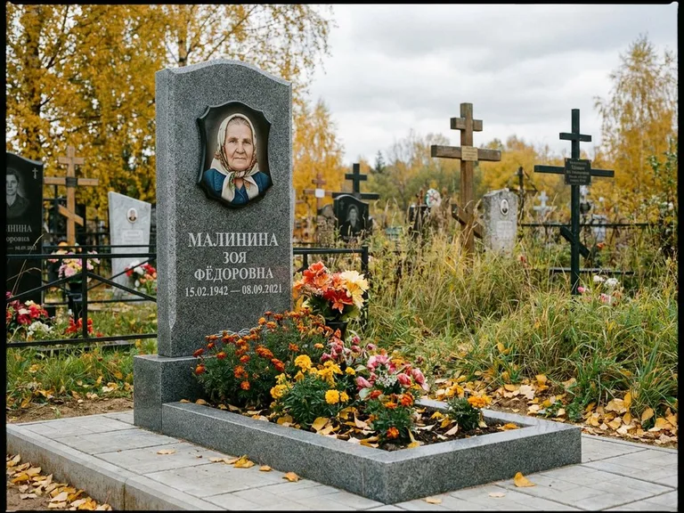 Чёрно-белый керамический портрет на памятнике в Хабаровске
