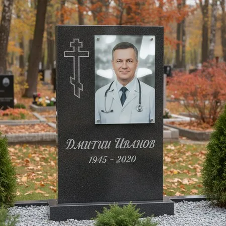Портрет на стекле 180×240 мм на чёрной стеле в Хабаровске