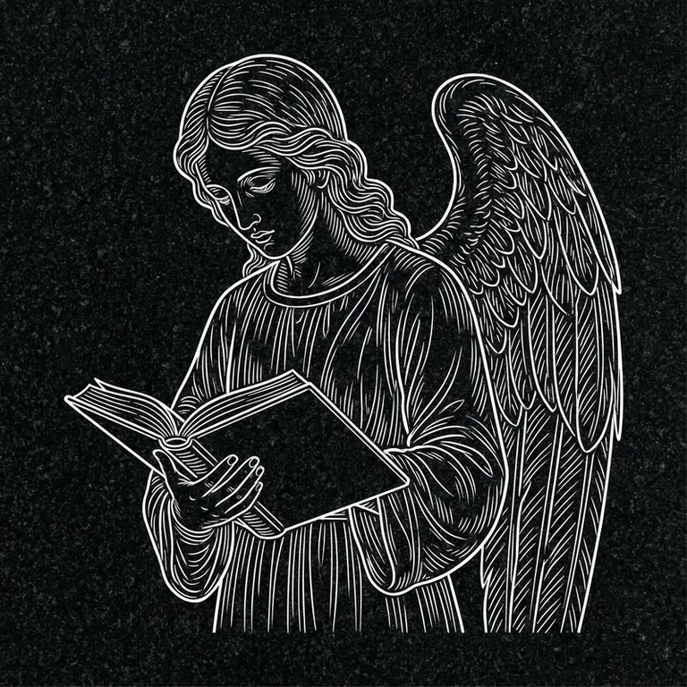 Эскиз гравировки ангела на памятник — ангел с раскрытой книгой в Хабаровске