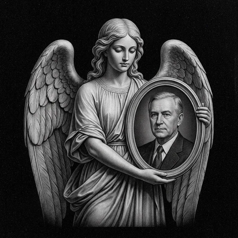 Эскиз гравировки ангела на памятник — объёмный ангел с портретом в Хабаровске