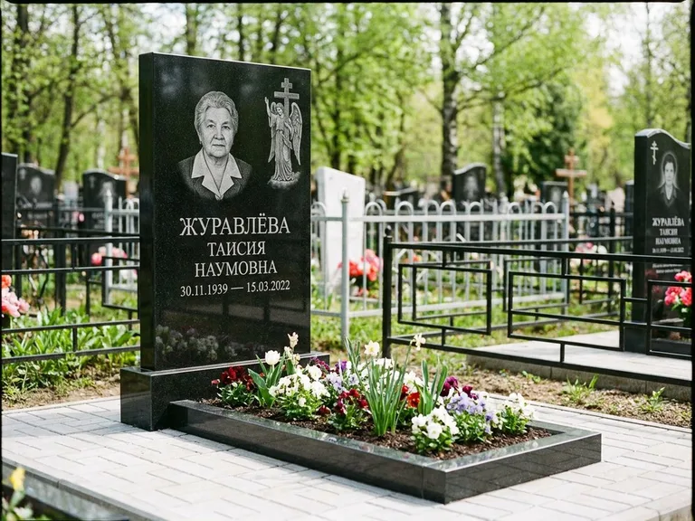 Памятник с гравировкой ангела — гравировка ангела с голубем по диагонали стелы, работа «Журавлёва» в Хабаровске