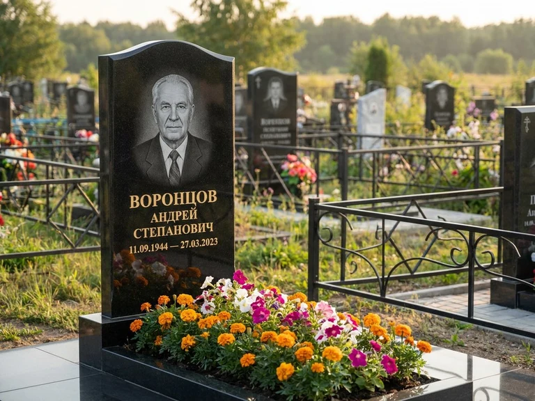 Гравировка фото на памятнике в Хабаровске — готовый гравированный портрет на чёрном граните