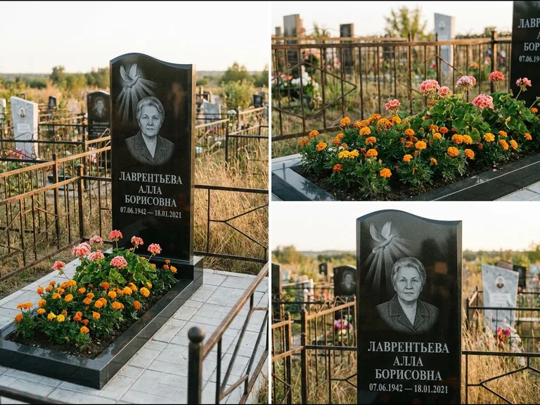 Памятник с гравировкой голубей — гравировка голубя в лучах света над портретом, работа «Лаврентьева» в Хабаровске