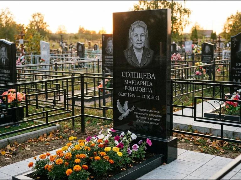 Памятник с гравировкой голубей — гравировка голубя с оливковой ветвью рядом с эпитафией, работа «Солнцева» в Хабаровске