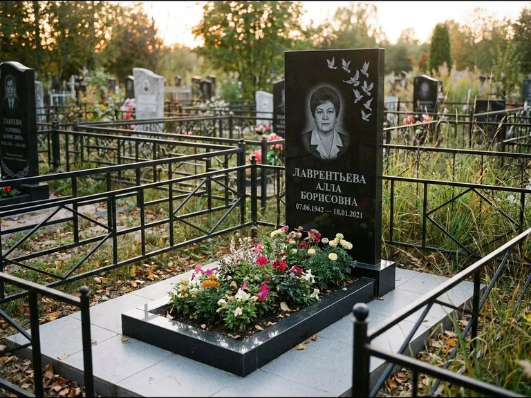 Памятник с гравировкой голубей — гравировка стаи голубей, взлетающей от угла стелы, работа «Лаврентьева» в Хабаровске