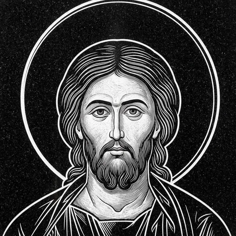 Эскиз иконы: Архангел Михаил — воинам и мужчинам, гравировка на памятник в Хабаровске