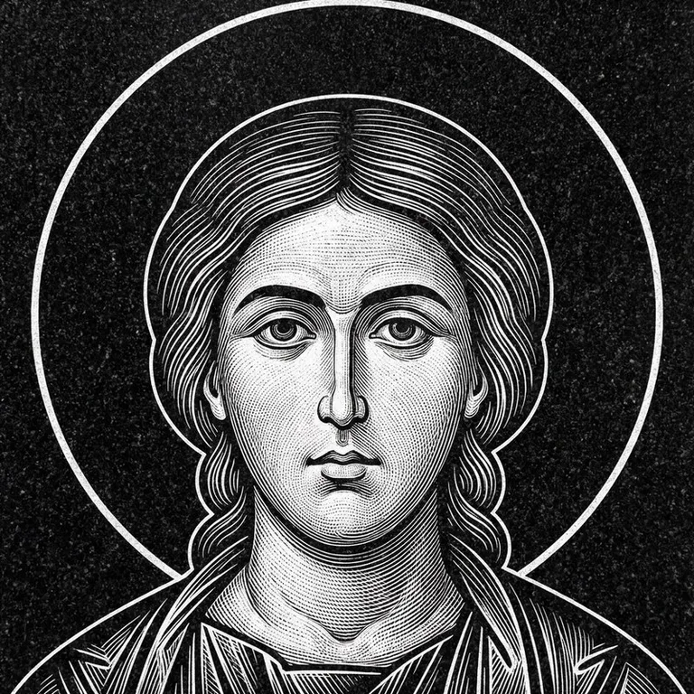 Эскиз иконы: Георгий Победоносец — воинам, гравировка на памятник в Хабаровске