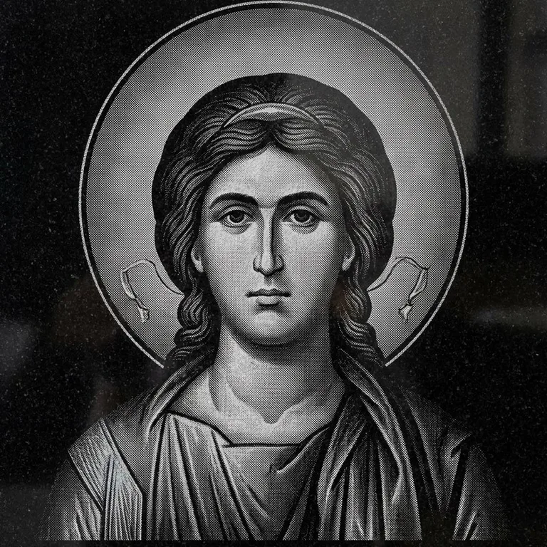 Эскиз иконы: Архангел Михаил (полутон) — образ архангела в полутонах, гравировка на памятник в Хабаровске