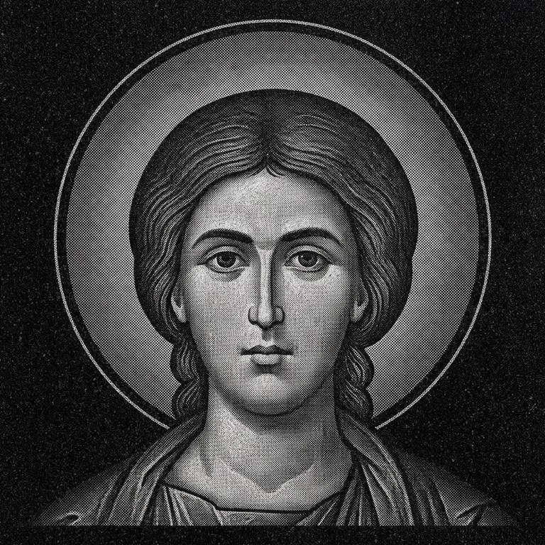 Эскиз иконы: Георгий Победоносец (полутон) — воинский образ, гравировка на памятник в Хабаровске