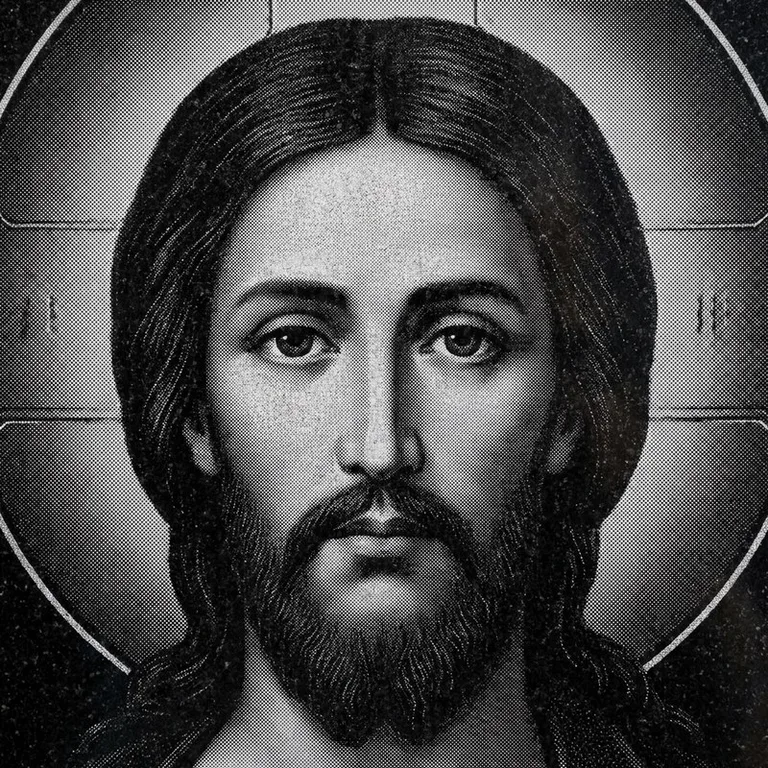 Эскиз иконы: Спас Вседержитель (полутон) — объёмный лик, светотень, гравировка на памятник в Хабаровске