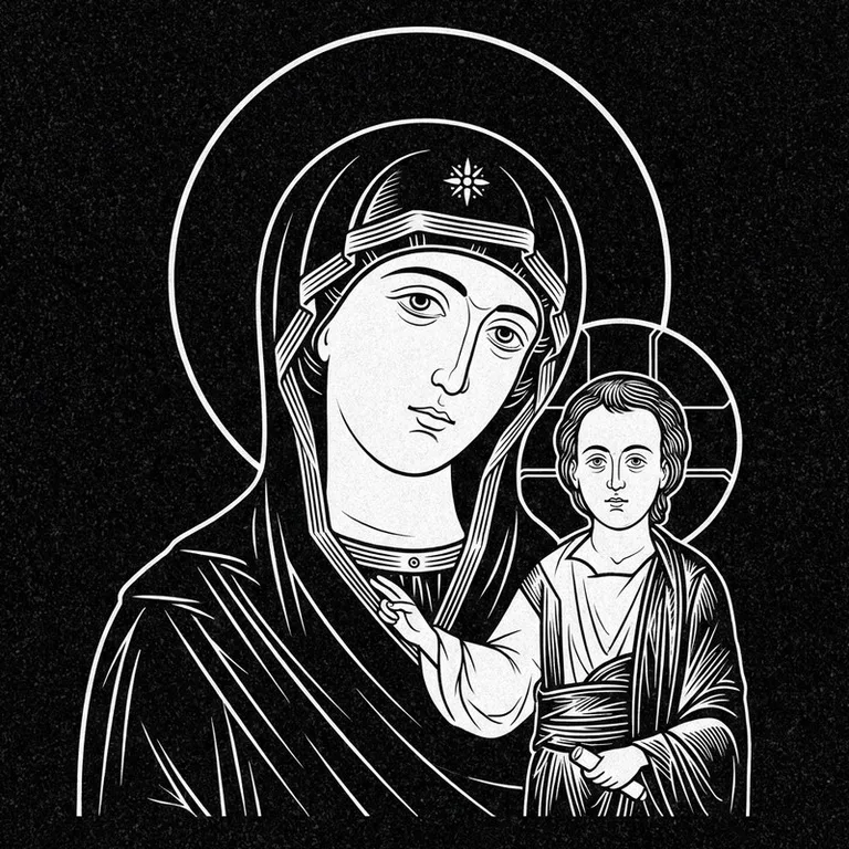 Эскиз иконы: «Утоли моя печали» — облегчение скорби, гравировка на памятник в Хабаровске