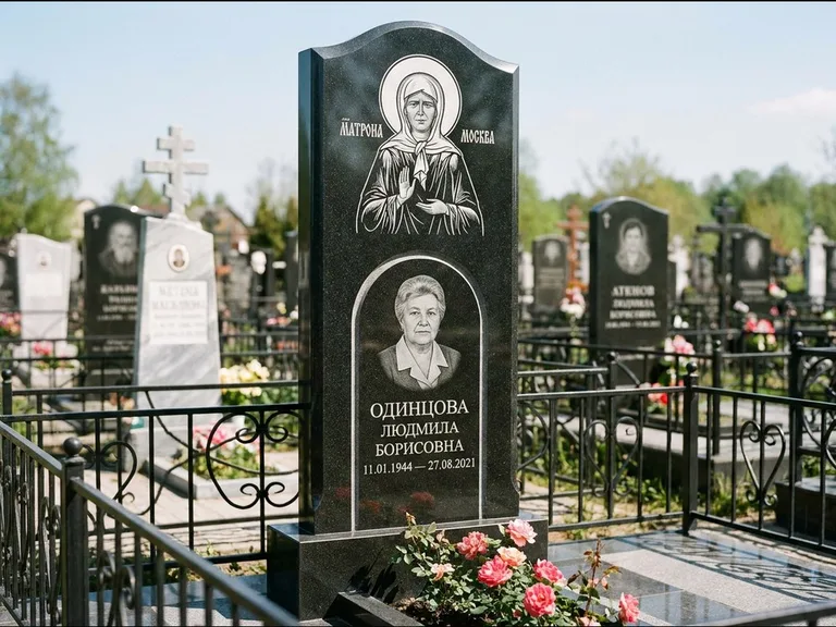 Памятник с гравировкой иконы — Владимирская икона Божией Матери с Младенцем, работа «Зотов» в Хабаровске