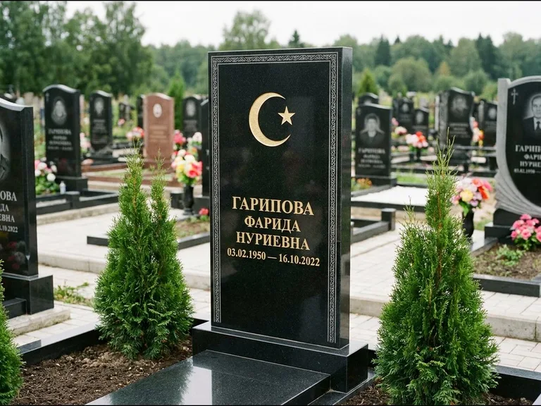 Памятник с гравировкой полумесяца — гравировка полумесяца, работа «Гарипова» в Хабаровске
