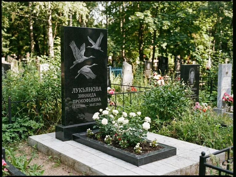 Памятник с гравировкой журавлей — гравировка журавлей, работа «Лукьянова» в Хабаровске