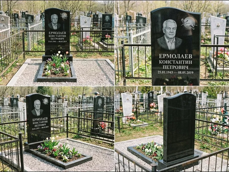 Памятник с гравировкой журавлей — гравировка клина журавлей на фоне солнечного диска, работа «Ермолаев» в Хабаровске