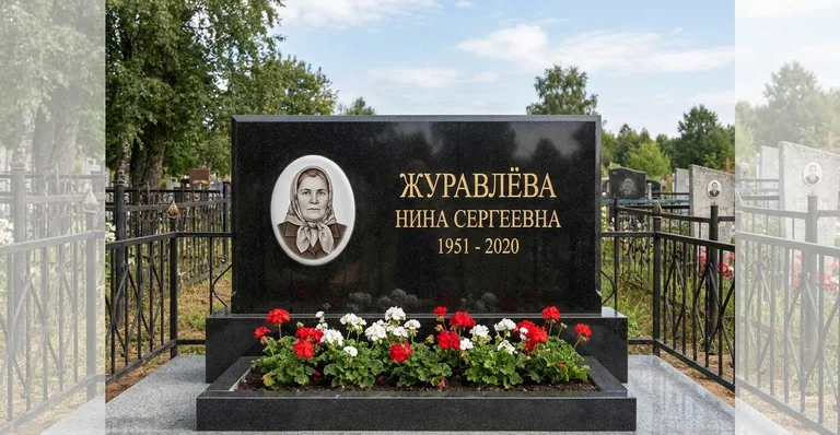Гранитный памятник с портретом, Примеры памятников и благоустройства захоронений, выполненных мастерской «Мастер Каменев»
