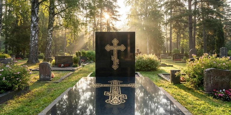 Гравировка креста на памятнике в Хабаровске — православный восьмиконечный крест на граните