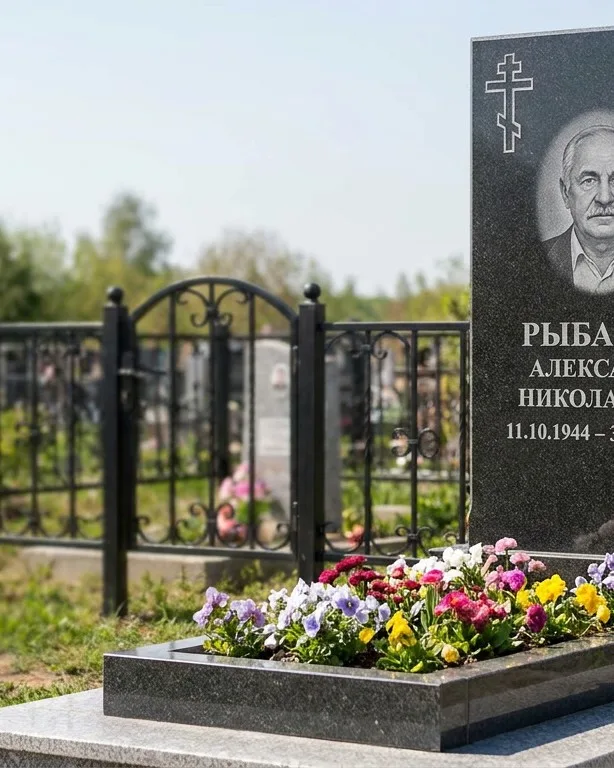 Двойной памятник под ключ с ярким цветником в Хабаровске