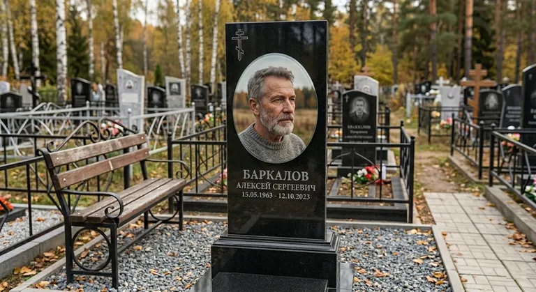 Овальный портрет на стекле на чёрной гранитной стеле в Хабаровске