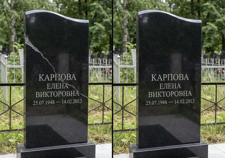 Заделка трещины на чёрном граните: до и после в Хабаровске