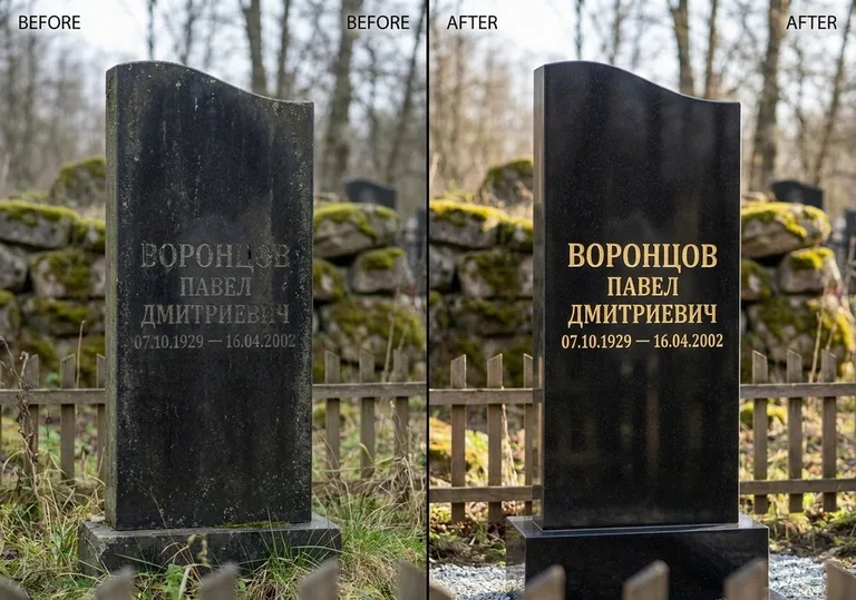 Золочение и обновление надписей на памятнике: до и после в Хабаровске