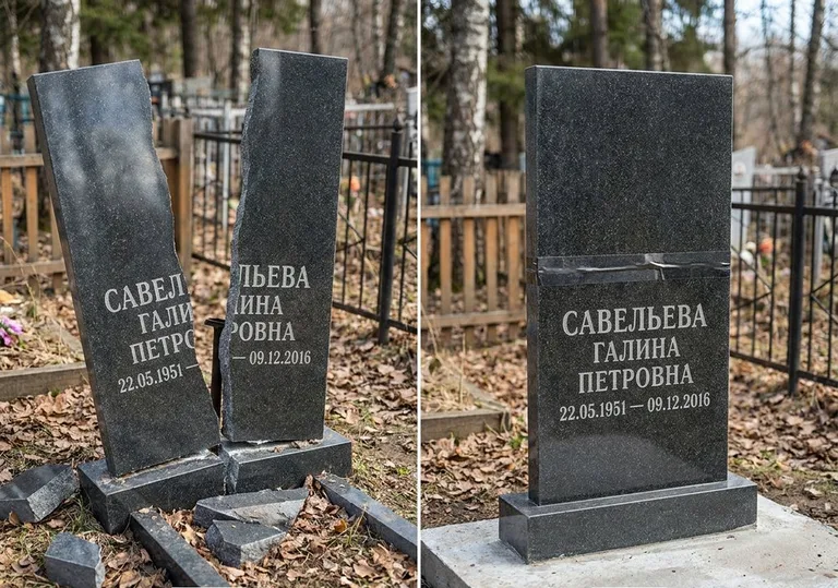 Склейка расколотого гранитного памятника: до и после в Хабаровске