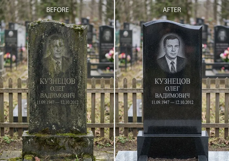 Реставрация гранитного памятника: до и после чистки и полировки в Хабаровске