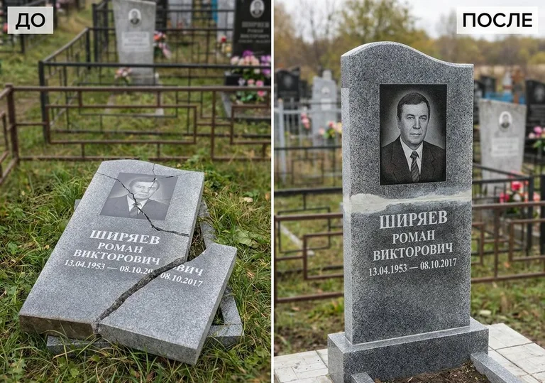 Обновление золочёных букв на граните: до и после в Хабаровске