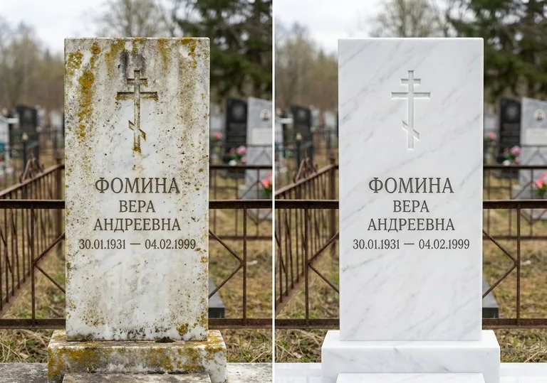 Восстановление мраморного памятника от желтизны и налёта в Хабаровске