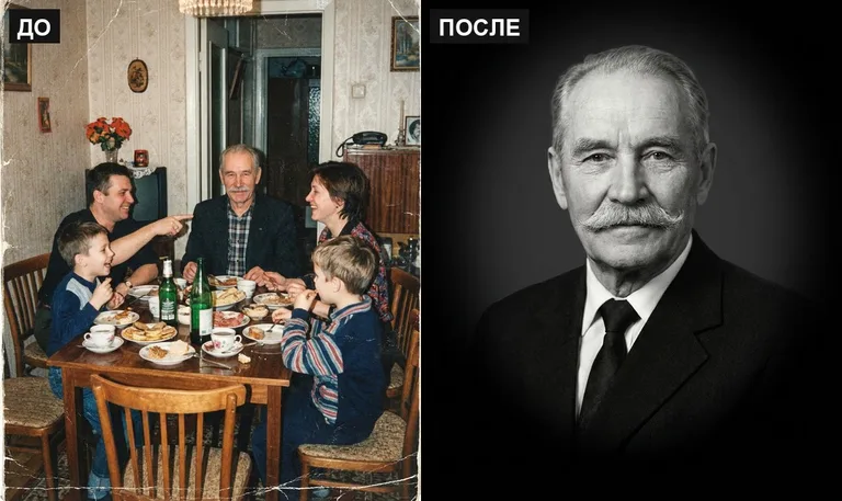 Ретушь фото на памятник — выделение из группового: до и после в Хабаровске