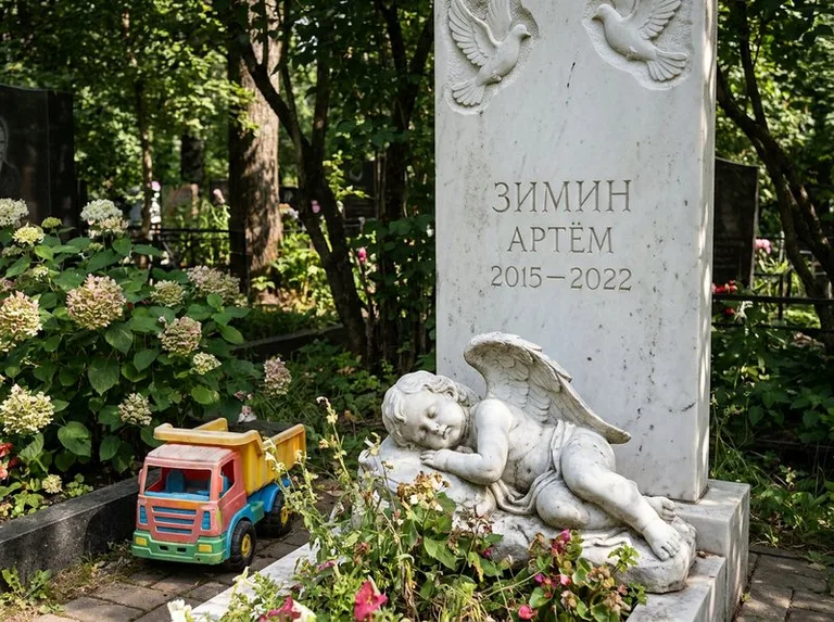 Спящий ангелочек на детском памятнике в Хабаровске